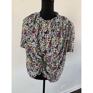 Vtg Floral Blouse Top Womens XL Floral Print Short Sleeve Victory Town Clip